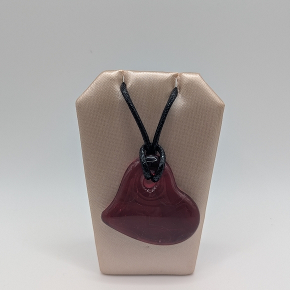 Hand Crafted Large PinkValentine Heart Fused Glass Necklace.